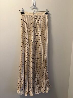 Pleated Beige Polka Dot Maxi Skirt